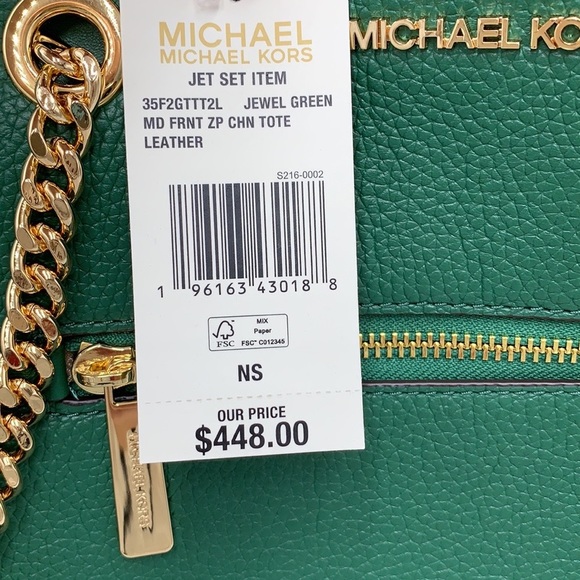 Michael Kors Jet Set Item Medium Front Pocket Shoulder Chain Tote JEWEL GREEN - Picture 16 of 16